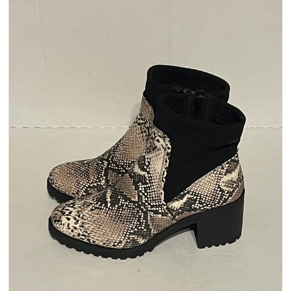 Qupid Snake Print Booties Ankle Boot Block Heel Women's Size 7 M